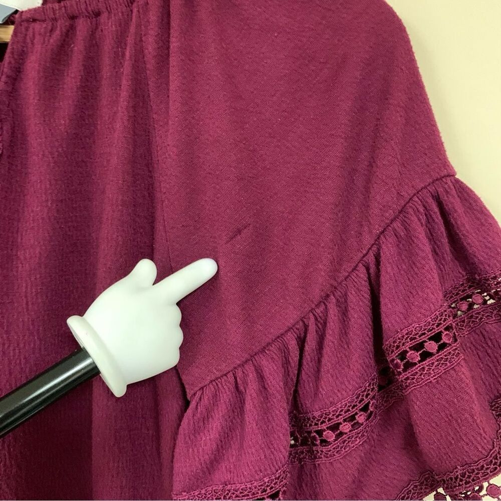Boho Peasant Top Girls Small 6-7 shirt Blouse Flowy Hippie Fall School Burgundy - Picture 6 of 8